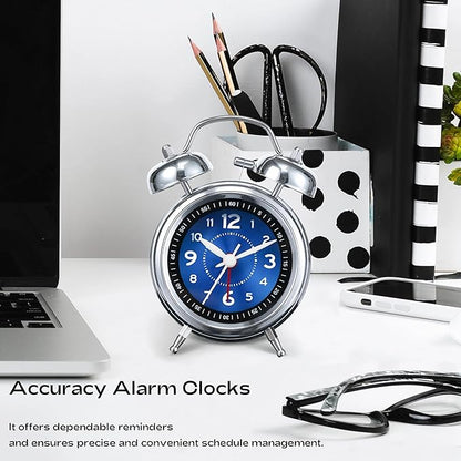 AKCISOT Loud Alarm Clock for Heavy Deep Sleepers,3 Inches Analog Metal Twin Bell Clocks Battery Operated with Backlight for Bedroom Bseide, Old Fashioned for Desk Home Decoration (Blue)