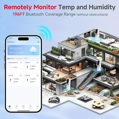 BaldrTherm WiFi Hygrometer Thermometer 6 Pack, Smart Temperature Humidity with App Notification Alert, Date Storage, Remote Monitor for Bedroom, Wine Cellar, Basements(Only Support 2.4G Wi-Fi)