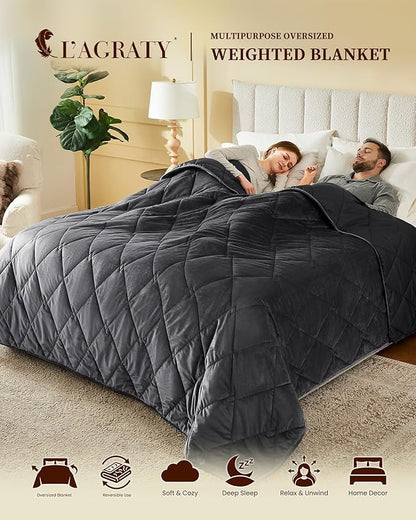 L'AGRATY Queen Size Weighted Blanket for Adults 15lbs, 60"x80" — Cooling Breathable Heavy Blanket with Glass Beads for Sleeping Perfect for Hot Sleepers & Couples Machine Washable All-Season Grey