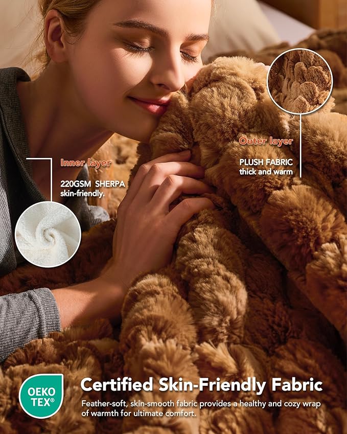 Homemate Electric Heated Throw Blanket - 50"x60" Luxury Faux Fur Heating Bed Blankets with 10 Heating Levels 8 Hours Auto Off Fast Heating Over-Heated Protection Ultra Soft Warm Flannel ETL Certified