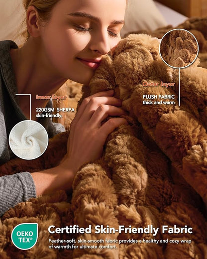 Homemate Electric Heated Throw Blanket - 50"x60" Luxury Faux Fur Heating Bed Blankets with 10 Heating Levels 8 Hours Auto Off Fast Heating Over-Heated Protection Ultra Soft Warm Flannel ETL Certified
