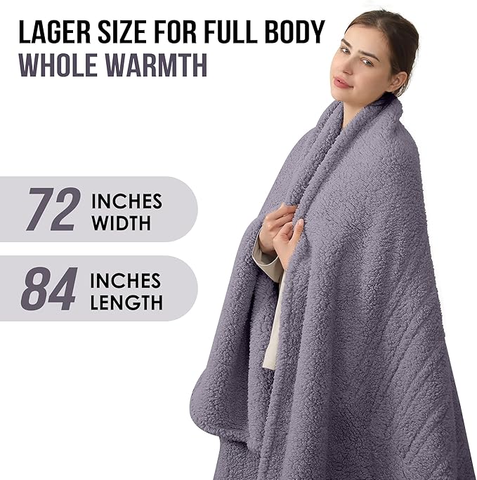 Full Size Heated Blanket, Electric Heated Blanket with 6 Heating Levels & 1-10 Hours Adjustable Timer, Ultra Soft and Thick Washable Full Electric Blanket for Bed, 72"X84", Gray Violet