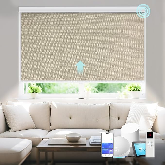 Motorized Blinds with Remote Cordless Automatic Motorized Shades Custom Blinds for Windows Smart Curtains Compatible with Alexa Google Home(Blackout Sweet Latte,W35 x H72in)