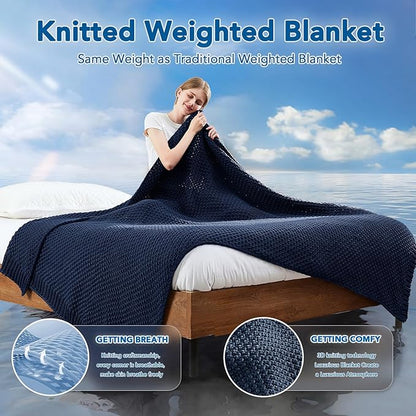 Topcee Knitted Weighted Blanket - 48"x72" 12lbs Cooling Chunky Knit Heavy Blanket for Adults Cable Yarn Knit Decorative No Beads Soft, Cozy and Cooling Weighted Throw Blankets Machine Washable