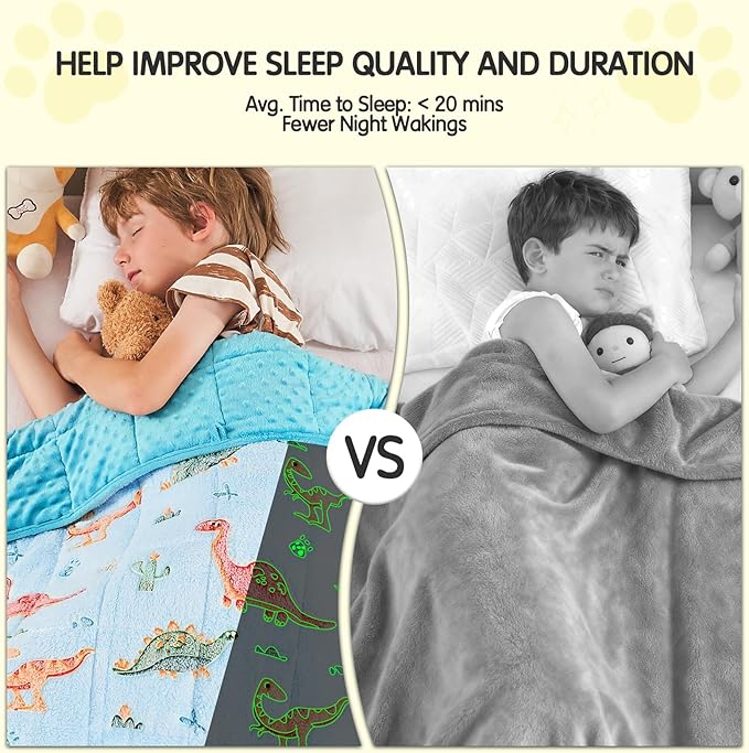 yescool Weighted Blanket 5 Pounds Weighted Lap Blanket, Glow in The Dark Dinosaur Heavy Blankets, Warm Minky Weighted Throw Blanket Gift for 40-60lbs, 36"x48"