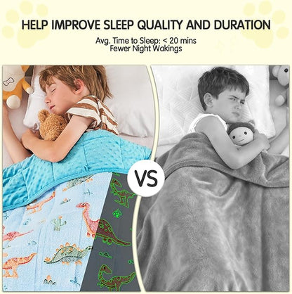 yescool Weighted Blanket 5 Pounds Weighted Lap Blanket, Glow in The Dark Dinosaur Heavy Blankets, Warm Minky Weighted Throw Blanket Gift for 40-60lbs, 36"x48"