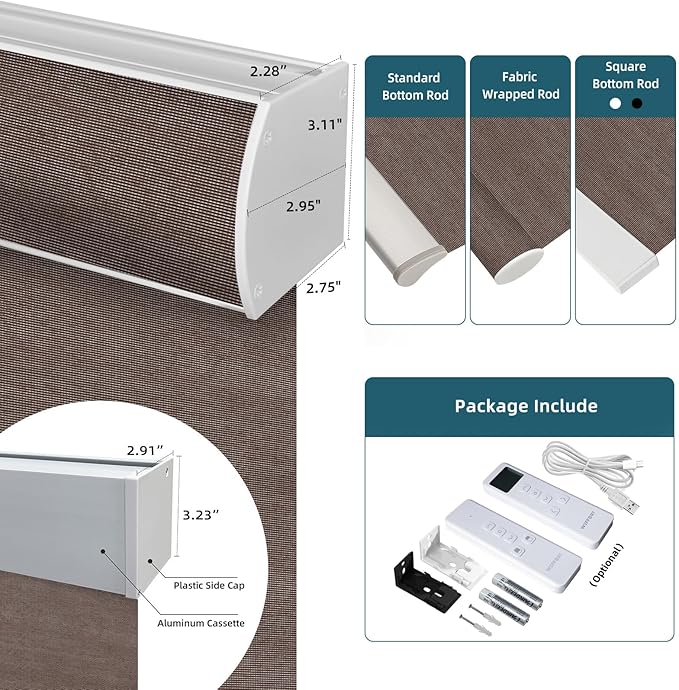 Motorized Light Filtering Roll Shades Work with HomeKit, 50% Blackout Smart Blinds for Windows, Half-Shading Electric Blinds with Remote,Automatic Solar Shades, Sunscreen PVC Free Cocoa