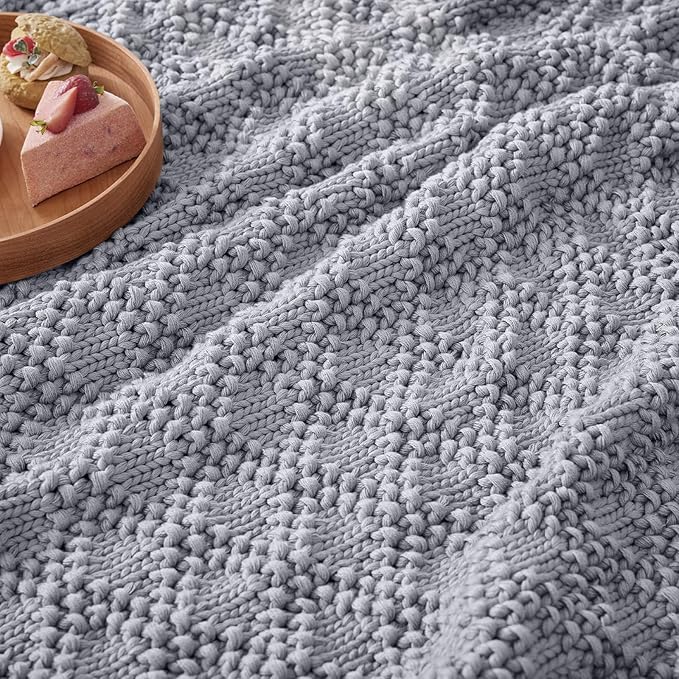 Knitted Weighted Blanket for Adult, Chunky Knit Weighted Throw for Sleep 48"*72" 20lbs, Cooling Breathable Heavy Blanket for Hot Sleepers, Machine Washable Blanket for Room Decor(Light Grey)