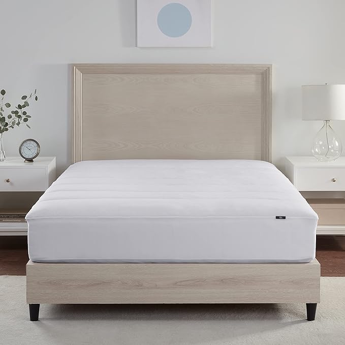 Serta Power Chill Cooling Twin Mattress Pad, Elastic Fitted Mattress Protector, Soft and Breathable Pillow Top Cover, 18" Deep Pockets for Secure Fit, Machine Washable, White