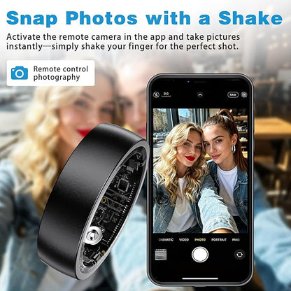 Smart Ring for Men Women, Fitness Tracker Ring with Heart Rate, SpO2, Sleep Monitoring, Step Tracker, IP68 Waterproof for iOS and Android (Black 12)