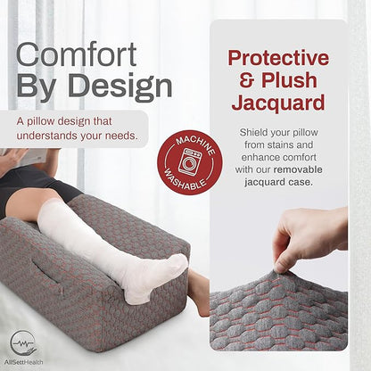 AllSett Health Single Leg Elevation Pillow Post Surgery, Memory Foam Ankle Knee and Leg Wedge Pillow - 29 Inch x 13 Inch x 9.5 Inch