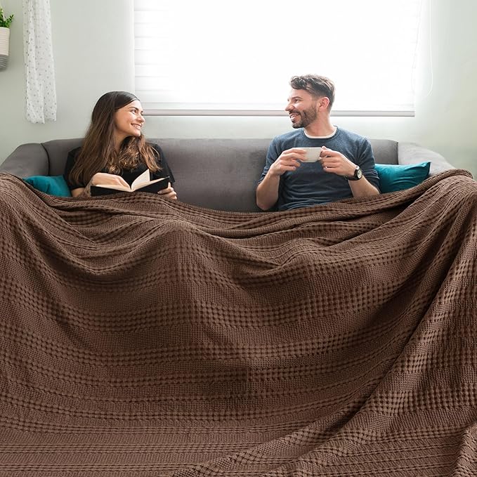 PHF Cooling Waffle Blanket California King Size, Lightweight 60% Rayon Derived from Bamboo & 40% Cotton Breathable Blanket for Hot Sleepers, Soft and Luxury for Bed Couch and Sofa, 110"x96", Chocolate