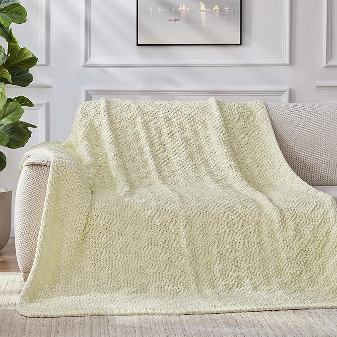 Knitted Weighted Blanket for Adult, Chunky Knit Weighted Throw for Sleep 60"*80" 17lbs, Cooling Breathable Machine Washable Heavy Blanket for Room Decor (Cream White, Queen)