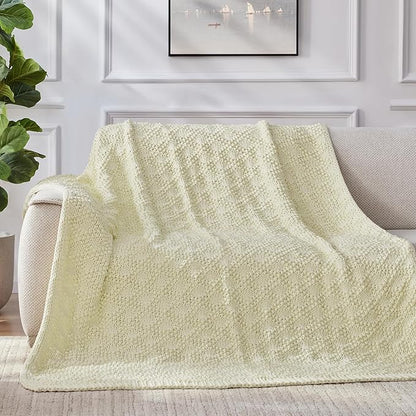 Knitted Weighted Blanket for Adult, Chunky Knit Weighted Throw for Sleep 60"*80" 12lbs, Cooling Breathable Machine Washable Heavy Blanket for Room Decor (Cream White, Queen)