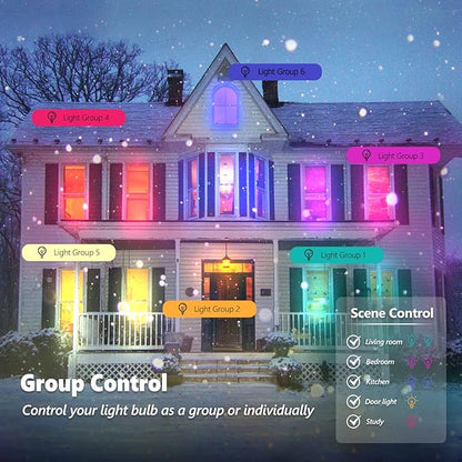 Smart Light Bulbs, WiFi & Bluetooth 5.0, Work with Alexa Google Assistant, App Control, Color Changing LED Bulb, E26 800LM Dimmable RGB Lights, Smart Home Lighting, Dimmable, 4Pack