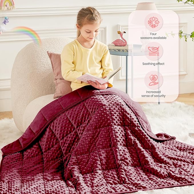 HOSUKKO Weighted Blanket - 2 lbs Burgundy Thciken Heavy Blanket - Small Size Breathable Blanket(19 * 21 inches, 2 lbs)
