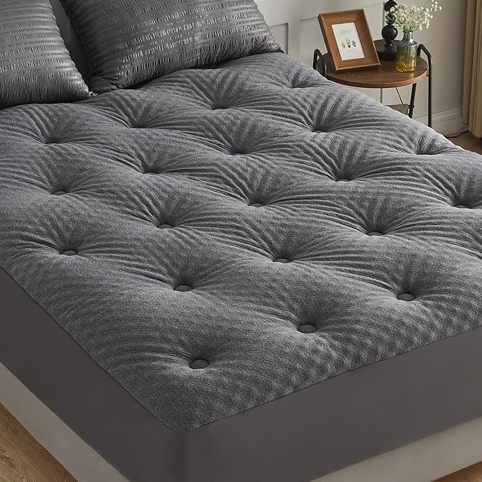 QUIETSEA Reversible King Mattress Pad Memory Foam Mattress Topper, Bamboo Viscose Egg Crate Mattress Topper King, Noiseless Waterproof Mattress Cover with Deep Pocket up to 21" (78" x 80", Grey)