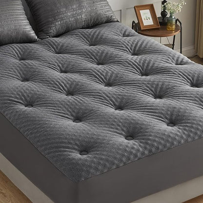 QUIETSEA Reversible Short Queen Mattress Topper Egg Crate Memory Foam Mattress Topper, Bamboo Viscose Mattress Pad Short Queen, Waterproof Mattress Cover with Deep Pocket up to 21" (60" x 75", Grey)