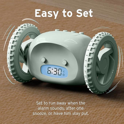 CLOCKY Alarm Clock on Wheels – Loud Rolling Alarm Clock for Heavy Sleepers | Runaway Clock That Jumps & Runs to Wake You Up | Funny Unique Gift for Adults, Teens & Kids Bedrooms (Sage)