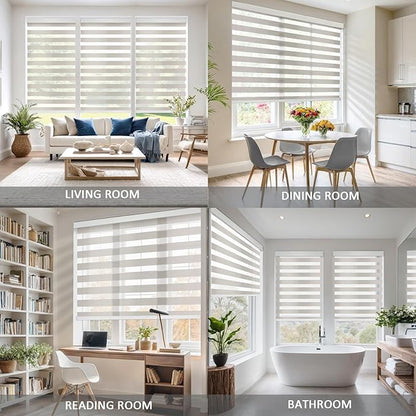 Motorized Zebra Blinds for Windows Cordless Electric Curtains with Remote Control Blackout Shades Custom Smart Blinds Compatible with Alexa Google Home(Light Filtering Beige,W46 X 72in)