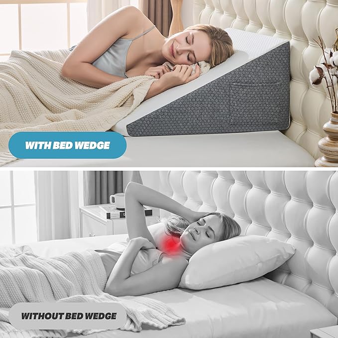 Yojoker Wedge Pillow for Sleeping - 7.5 Inch Bed Wedge for Headboard Triangle Pillow, Memory Foam Wedges for Acid Reflux, GERD, Snoring, Post Surgery Back Pain Relief, Leg Elevation, Washable Cover