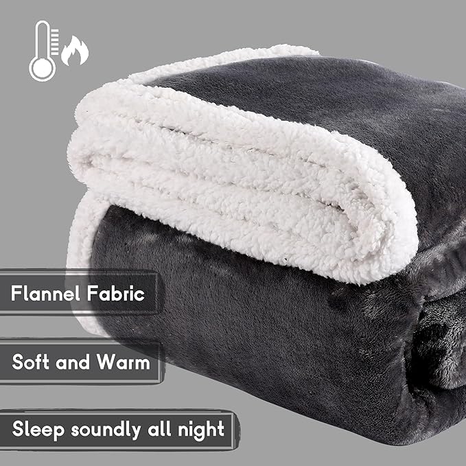 Heated Blanket Electric Blanket Full Size 72''x84'' with 9 Heating Levels, 1-10 Hour Auto Shut Off, Machine Washable, Flannel & Sherpa Soft Warming Blanket for Couch, Bed, Office - Dark Grey
