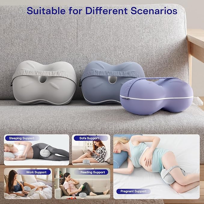 Leg & Knee Pillow for Side Sleepers - Smooth Spine Alignment Pillow - Memory Foam Knee Pillows for Back Hip Pain, Spine Aligning, Sciatica, Surgery Recovery, Pregnancy