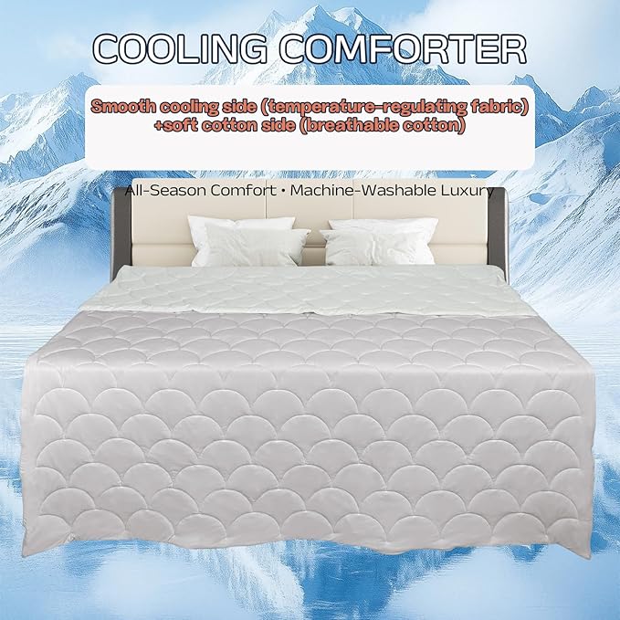 Cooling Comforter for Hot Sleepers - Lightweight Breathable Tencel Blend, Double Sided All-Season Comforter, Temperature Regulating & Machine Washable (Light Gray, Throw(70''L*60''W))
