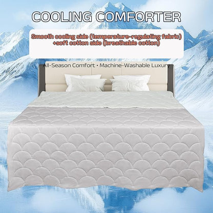 Cooling Comforter for Hot Sleepers - Lightweight Breathable Tencel Blend, Double Sided All-Season Comforter, Temperature Regulating & Machine Washable (Light Gray, Throw(70''L*60''W))