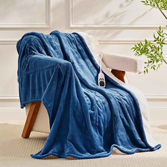 Heated Throw Blanket Electric Blanket 50''x60'' Heating Blanket with 9 Heating Levels 10 Timer Modes Auto-Off Fast Heating Overheat Protection ETL Certified Machine Washable Gift