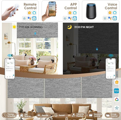 Kincmo No Drill Motorized Blinds with Remote, 100% Blackout Roller Shades for Windows, Custom Electric Blinds Compatible with Alexa, Apple Homekit, Google Home (100% Blackout Dreamy Dark Grey)