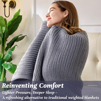 Guohaoi Knitted Weighted Blanket for Adults (Light Grey 48"x72" 12lbs) No Beads Cooling Throw Blanket for Hot Sleepers, Home Decor Breathable Chunky Knit Heavy Blanket Use on Full Size Bed