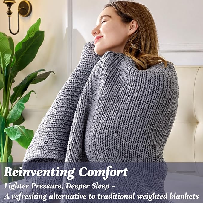 Guohaoi Knitted Weighted Blanket for Adults (Light Grey 48"x72" 10lbs) No Beads Cooling Throw Blanket for Hot Sleepers, Home Decor Breathable Chunky Knit Heavy Blanket Use on Full Size Bed