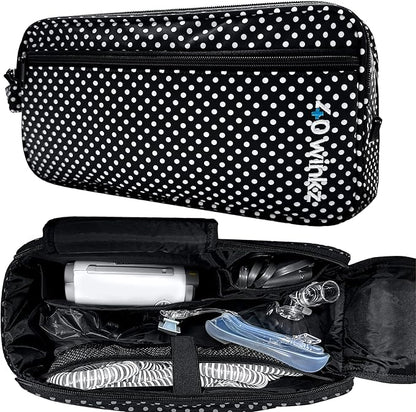 40Winkz USA, Travel Carrying & storage bag compatible with ResMed AirMini Machine, Carrying Case with adjustable shoulder strap and luggage strap Black (Empty Bag Only) (Black & White)