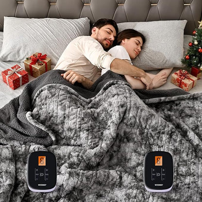 WOOMER Heated Blanket Queen Size, Dual Control, Electric Blanket 84"x 90", Double-Sided Faux Fur&Sherpa, Overheat Protection, 10 Heating Levels & 12H Auto Off, CPF, Home Office