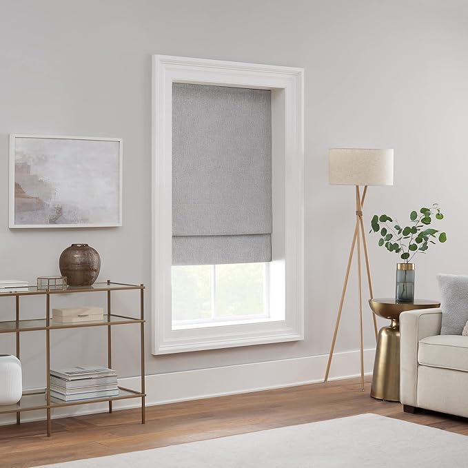 Eclipse Drew Noise Reducing Blackout Cordless Lined Window Roman Shade for Living Room, 39 in x 64 in, Smoke Grey