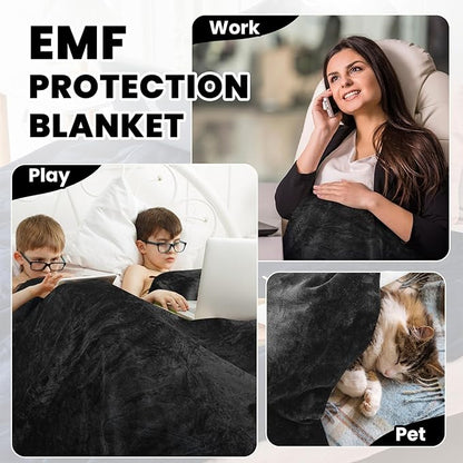 Preboun 61 x 51.18 Inch Large Faraday Blanket for Pregnant Babies, Emf Blanket Protection 5 G, Bluetooth, Phone Towers, Two Sides Using for Beds Couches Travel(Flannel, Black)
