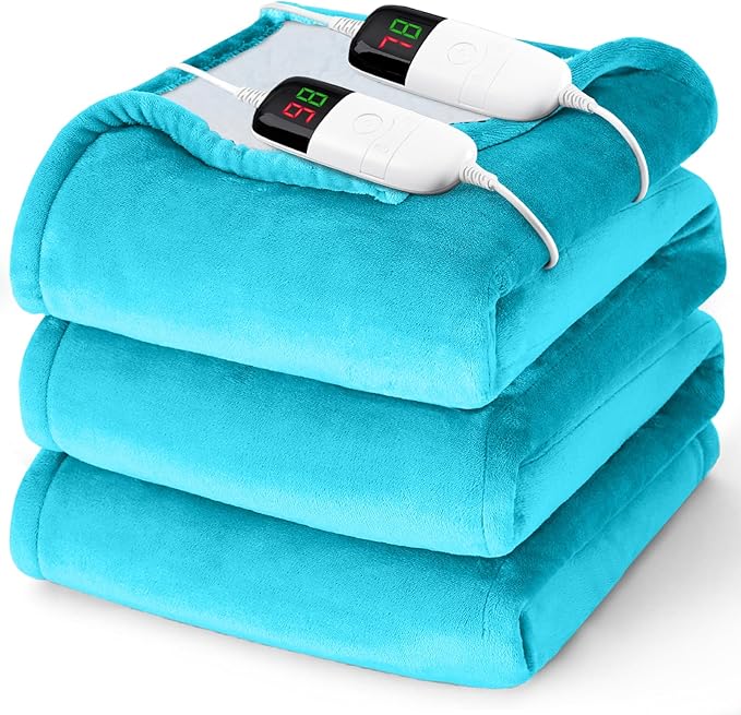 Heated Electric Blanket King Size - 90" x 100" Heating Blanket with Dual Control, 10 Heating Levels & 8 Hours Auto Off, Soft Warm Flannel Blanket, Christmas Birthday Gifts for Senior Grandma