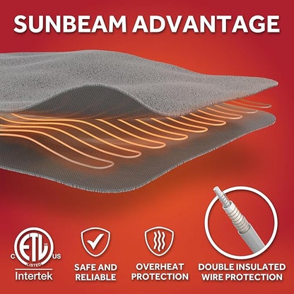 Sunbeam Royal Ultra Fleece Heated Electric Blanket Full Size, 84" x 72", 12 Heat Settings, 12-Hour Selectable Auto Shut-Off, Fast Heating, Machine Washable, Warm and Cozy, Pebble