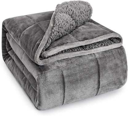 Wemore Sherpa Fleece Weighted Blanket for Adult, 15 lbs Dual Sided Cozy Fluffy Heavy Blanket, Ultra Fuzzy Throw Blanket with Soft Plush Flannel Top, 80 x 87 inches, Grey on Both Sides