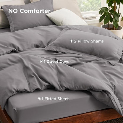 Bedsure Duvet Cover with Fitted Sheet Full - Deep Pocket, Hotel Luxury Soft Double Brushed Bedding Set with Zipper Closure, Includes 1 Duvet Cover, 1 Fitted Sheet, 2 Pillow Shams, NO Comforter, Grey