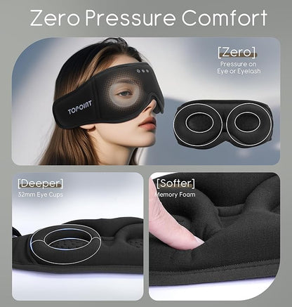 Sleep Mask with Headphones Bluetooth 5.4, TOPOINT 3D Eye Mask Blackout with Soft Bamboo Cotton for Side Sleepers Women Men, Sleep Headphones Earphones HD Speaker Microphone for Travel Meditation Gift