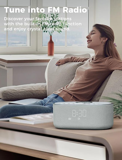 Wireless Charging Alarm Clock Radio: Qi Certified Fast Wireless Charger for iPhone Samsung - 10W Stereo Bluetooth Speaker - Dimmable Digital Clock with FM Radio for Bedroom Cloud Blue