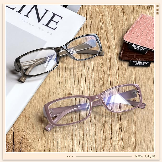 Madison Avenue 2 Pack Classic Blue Light Blocking Reading Glasses for Women, Vintage Anti Glare/Eyestrain Computer Readers Demi/Purple +3.0