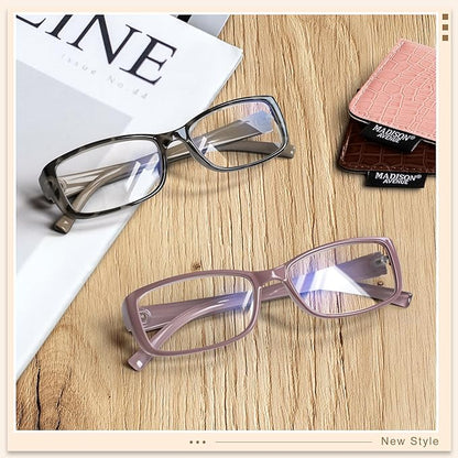 Madison Avenue 2 Pack Classic Blue Light Blocking Reading Glasses for Women, Vintage Anti Glare/Eyestrain Computer Readers Demi/Purple +2.75