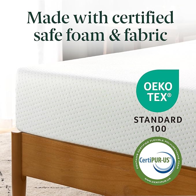 Zinus 5 Inch Twin Green Tea Memory Foam Mattress [New Version], Fiberglass Free, Medium Firm Feel, Zoned Pressure Relief, Certified Safe Foams & Fabric, Mattress in A Box
