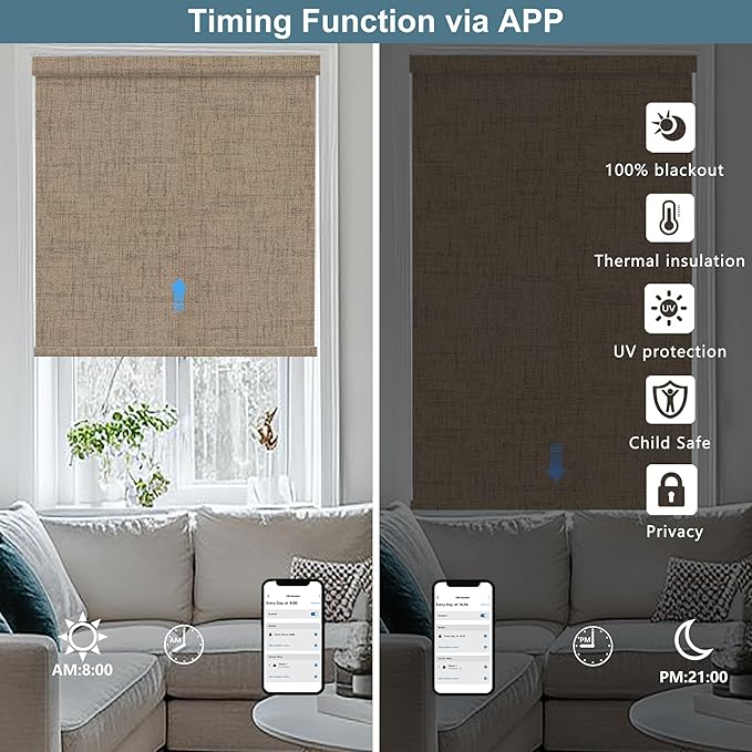 Bringnox No Drill Motorized Blinds with Remote,Blackout Windows,with Apple Homekit,Alexa,Google, with App,Voice Control Custom Size