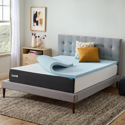Lucid 2 Inch Memory Foam Mattress Topper, Full Size – Cooling Gel Bed Topper – Pressure-Relieving Plush Feel – Ventilated Breathable Design – CertiPur Certified - Dorm Room Essentials