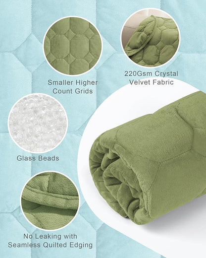Cottonblue Weighted Lap Blanket Pad 7 lbs 29" x 24", Cozy Luxury Crystal Velvet Weighted Blanket for Adults, Small Weighted Blanket Throw All Season for Travel Relaxation Sleeping, Avocado Green