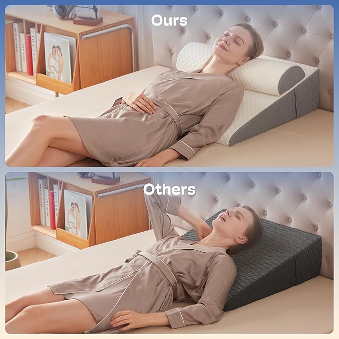 2PCS Wedge Pillow, 7.5" Wedge Pillow for Acid Reflux, Back Pain Relief, Cooling Memory Foam Top, Bed Wedge Pillows for Headboard, Sleeping, Snoring, Back Support, After Surgery.